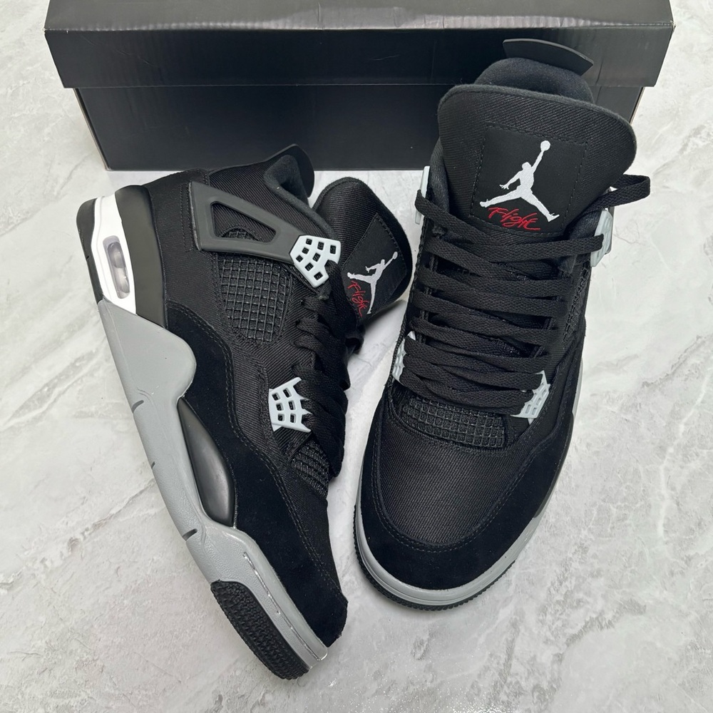 Men’s Black & Gray Sneakers -Brand New Retro 4 Black Canvas - Picture 4 of 6